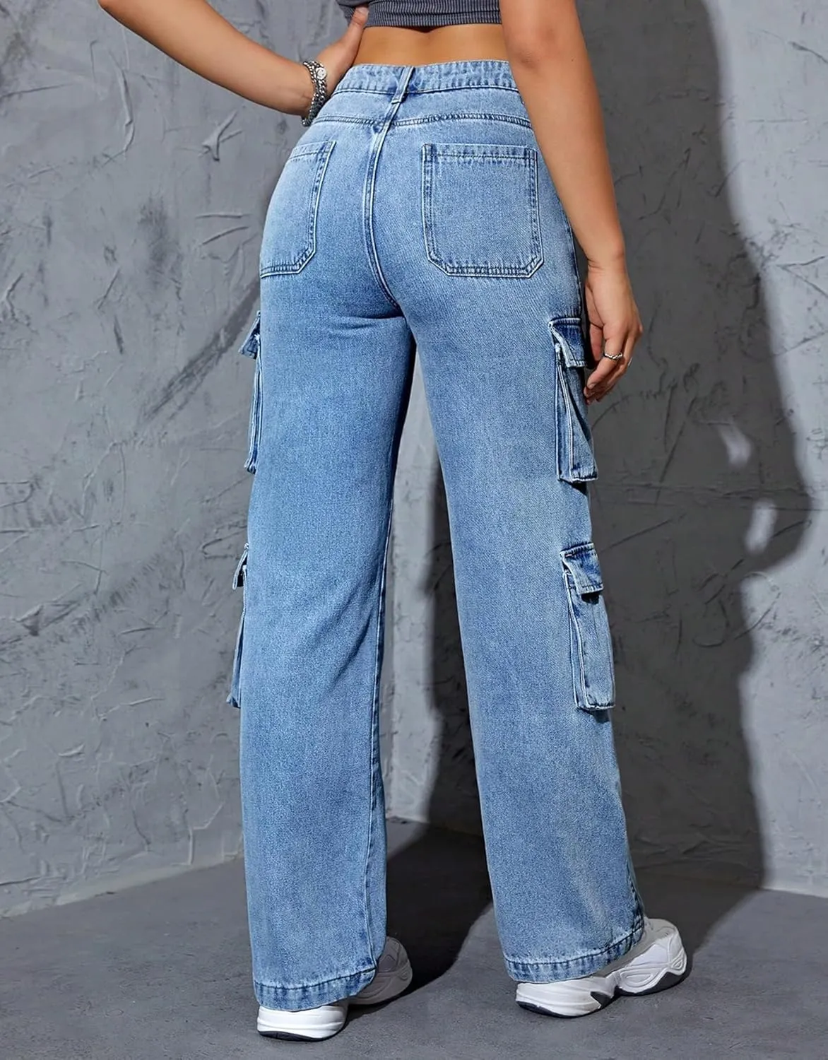 Kedera Women High Waist Denim Jeans Trousers Casual Pants Boyfriend Wide Leg Cargo Parachute Baggy Pants