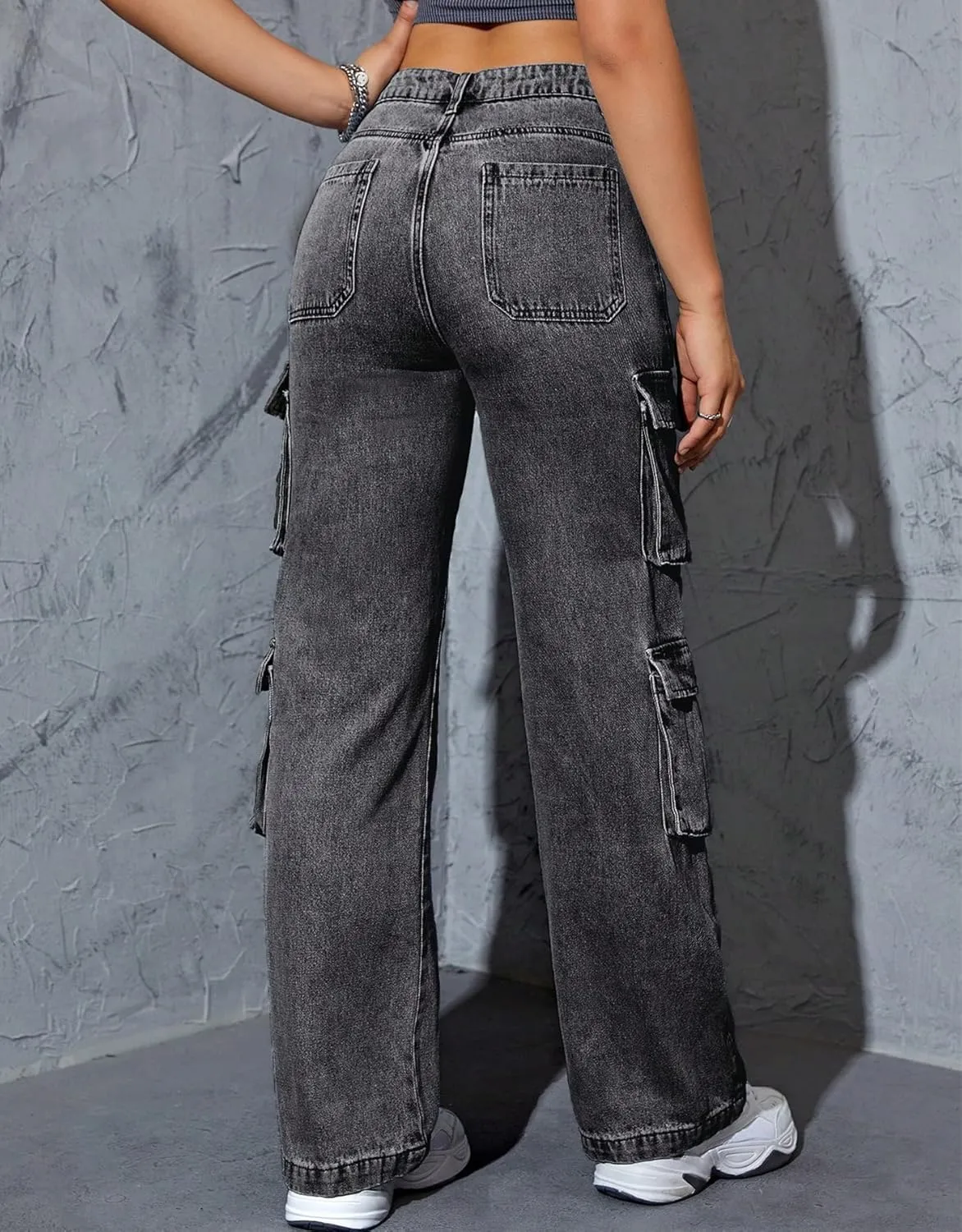 Kedera Women High Waist Denim Jeans Trousers Casual Pants Boyfriend Wide Leg Cargo Parachute Baggy Pants