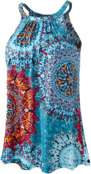 Kniffi Womens Tank Tops with Built in Bra Halter Neck Flowy Sleeveless Tank Tops Loose Fitting Camisole S-XXXL