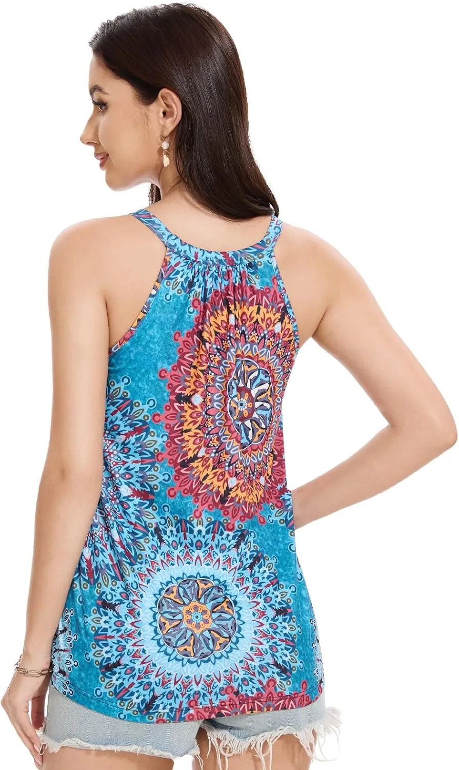 Kniffi Womens Tank Tops with Built in Bra Halter Neck Flowy Sleeveless Tank Tops Loose Fitting Camisole S-XXXL