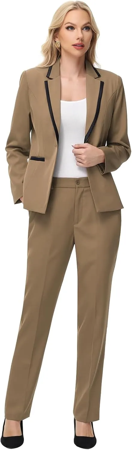 Lamgool Women's Pantsuit Set 2 Piece Dressy Suit Business Casual Blazer Jacket with Pants