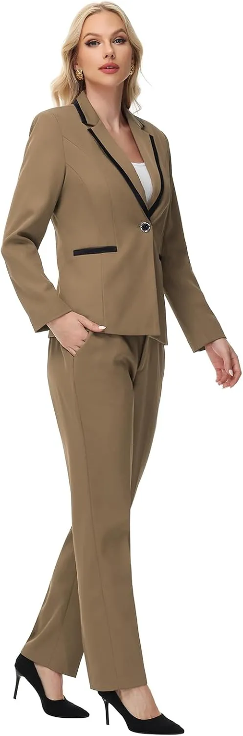 Lamgool Women's Pantsuit Set 2 Piece Dressy Suit Business Casual Blazer Jacket with Pants