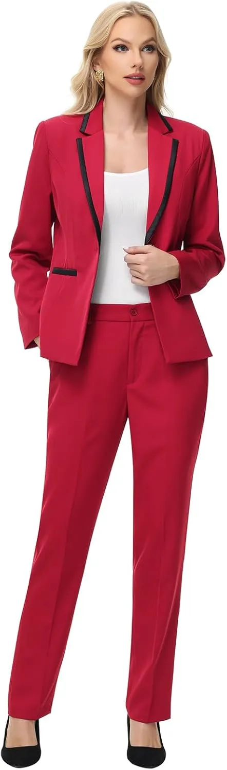 Lamgool Women's Pantsuit Set 2 Piece Dressy Suit Business Casual Blazer Jacket with Pants