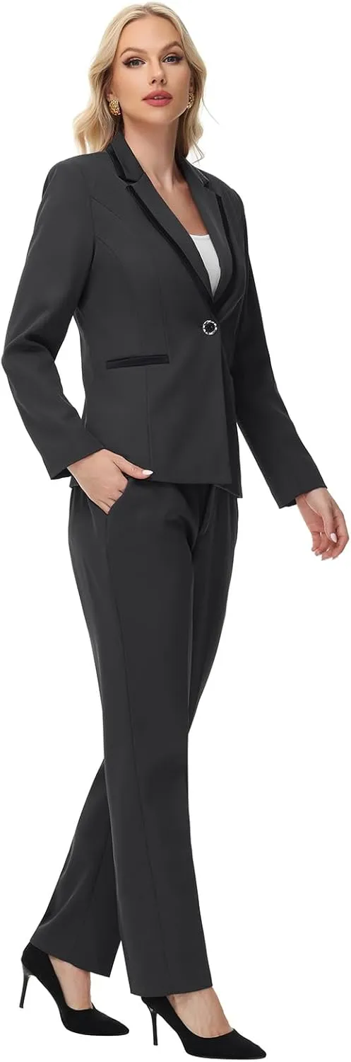 Lamgool Women's Pantsuit Set 2 Piece Dressy Suit Business Casual Blazer Jacket with Pants