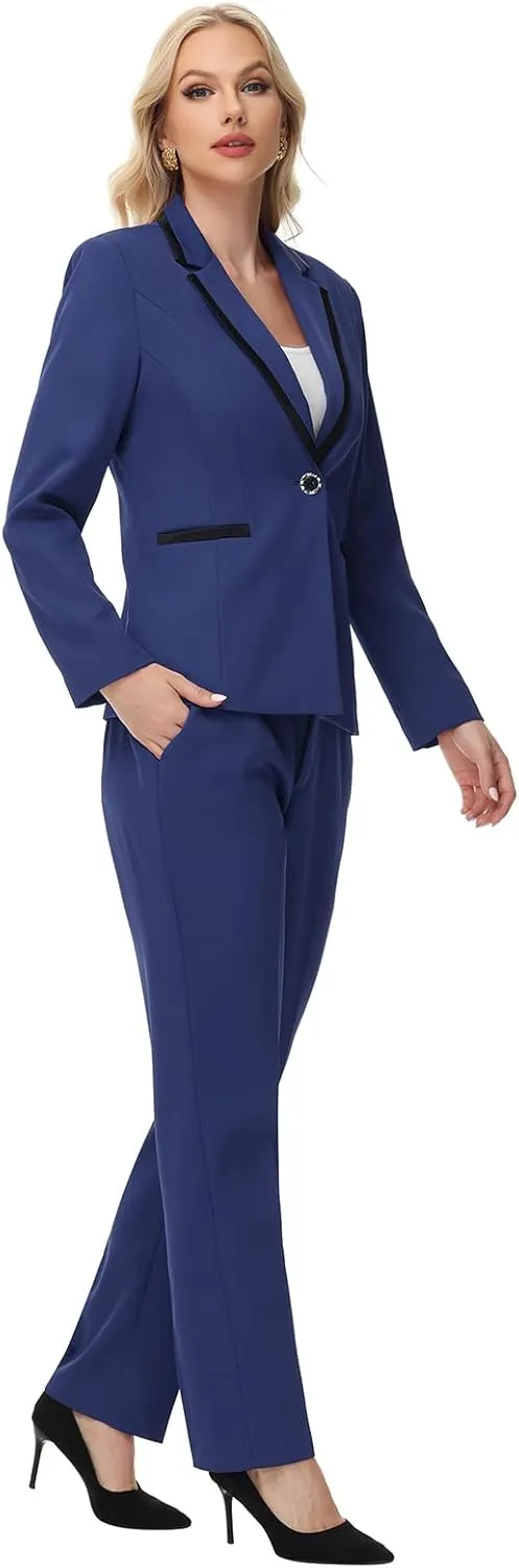 Lamgool Women's Pantsuit Set 2 Piece Dressy Suit Business Casual Blazer Jacket with Pants