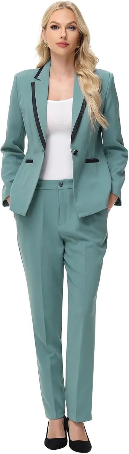 Lamgool Women's Pantsuit Set 2 Piece Dressy Suit Business Casual Blazer Jacket with Pants