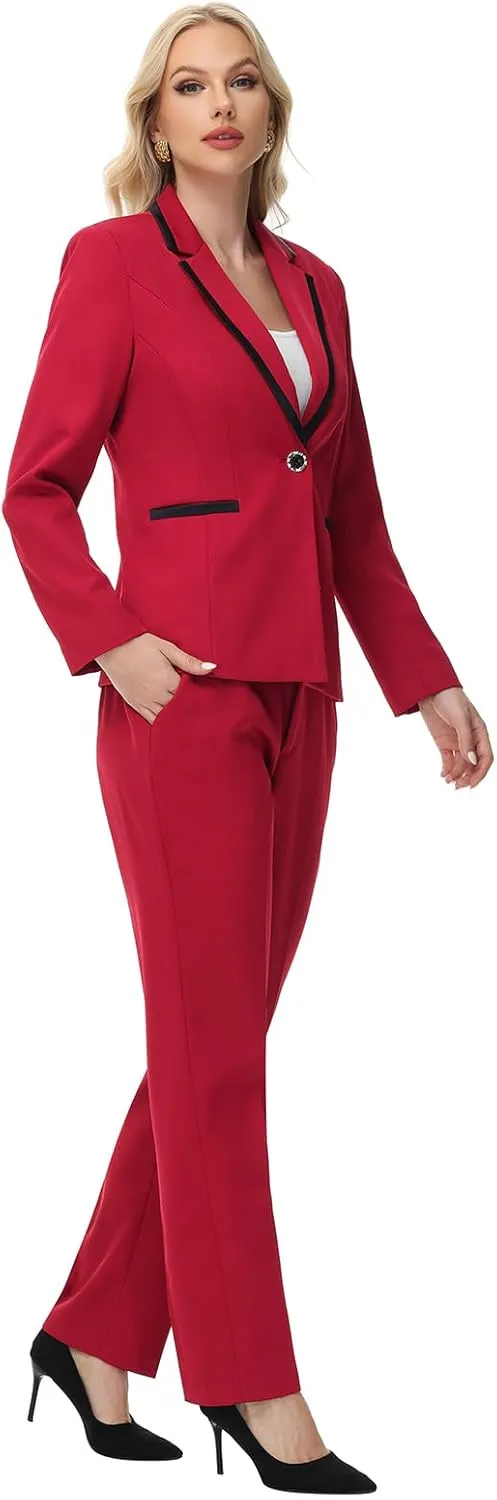 Lamgool Women's Pantsuit Set 2 Piece Dressy Suit Business Casual Blazer Jacket with Pants