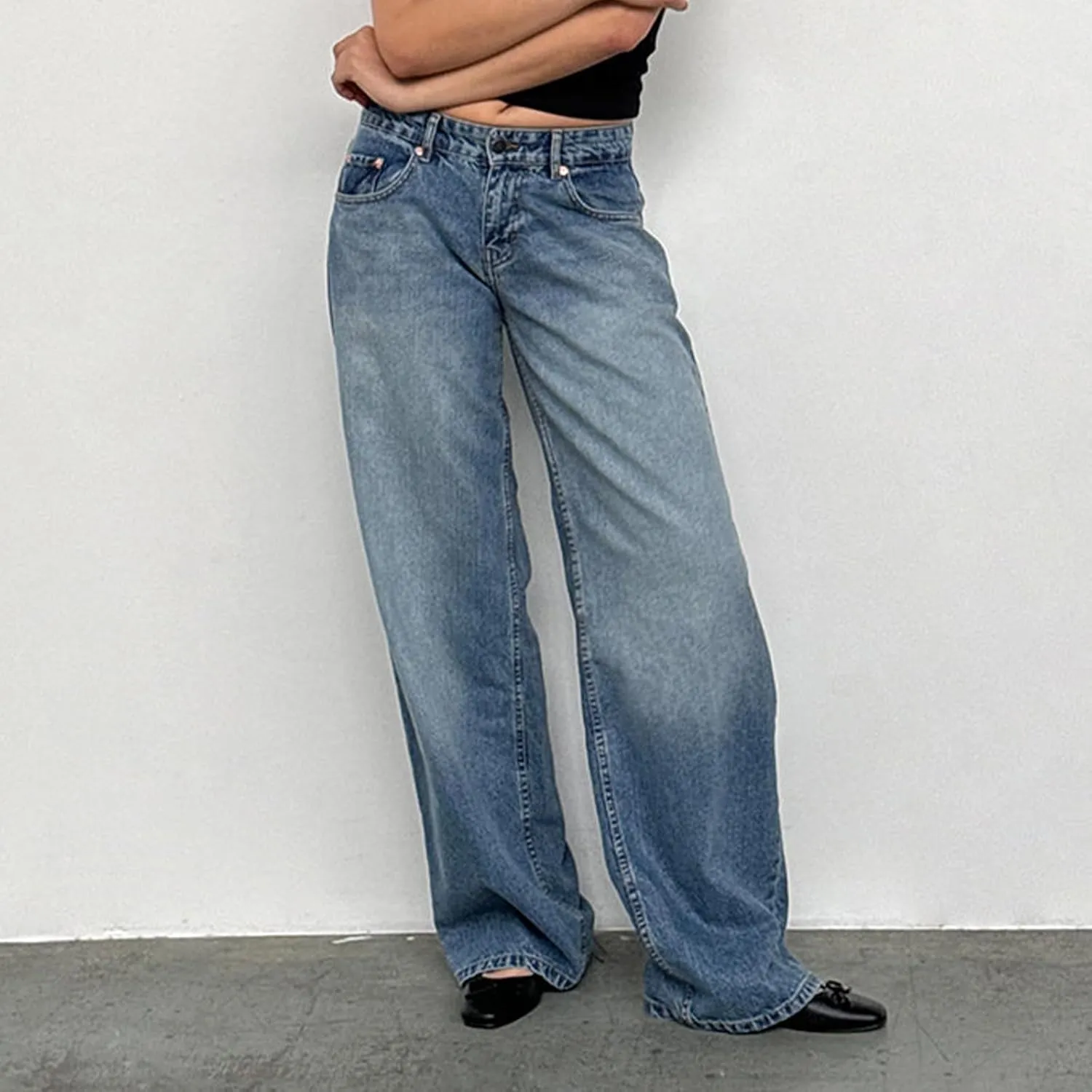 Leopard Barrel Women's Cheetah Print Baggy Boyfriend Mid Rise Wide Leg Denim Tapered Jeans