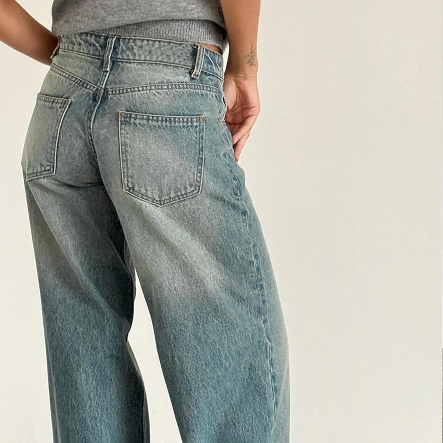 Leopard Barrel Women's Cheetah Print Baggy Boyfriend Mid Rise Wide Leg Denim Tapered Jeans