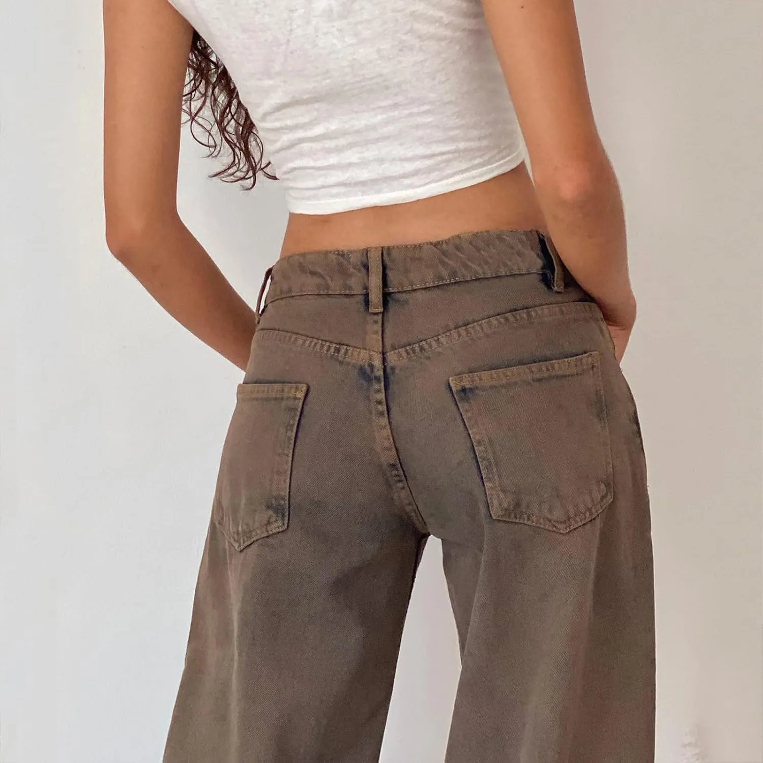 Leopard Barrel Women's Cheetah Print Baggy Boyfriend Mid Rise Wide Leg Denim Tapered Jeans