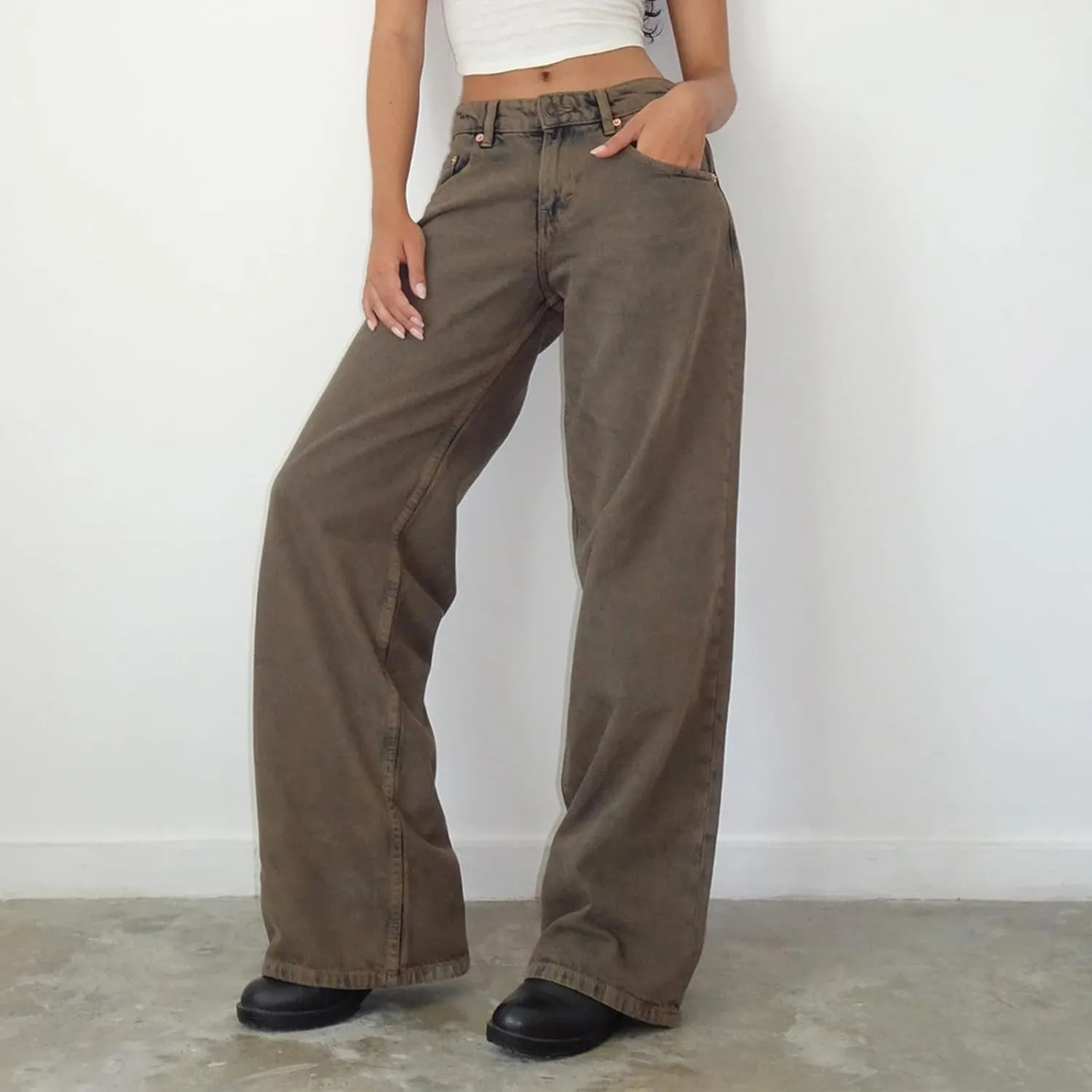 Leopard Barrel Women's Cheetah Print Baggy Boyfriend Mid Rise Wide Leg Denim Tapered Jeans