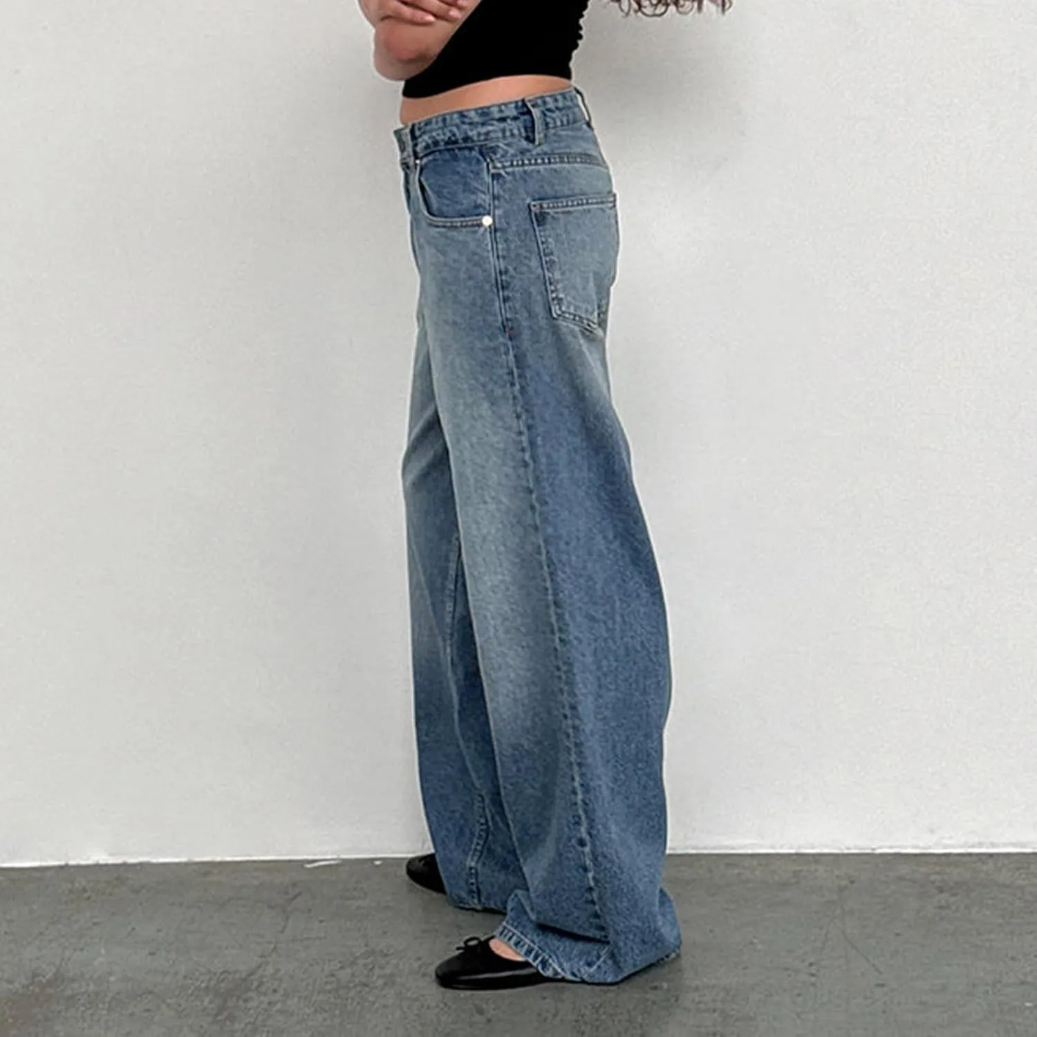 Leopard Barrel Women's Cheetah Print Baggy Boyfriend Mid Rise Wide Leg Denim Tapered Jeans