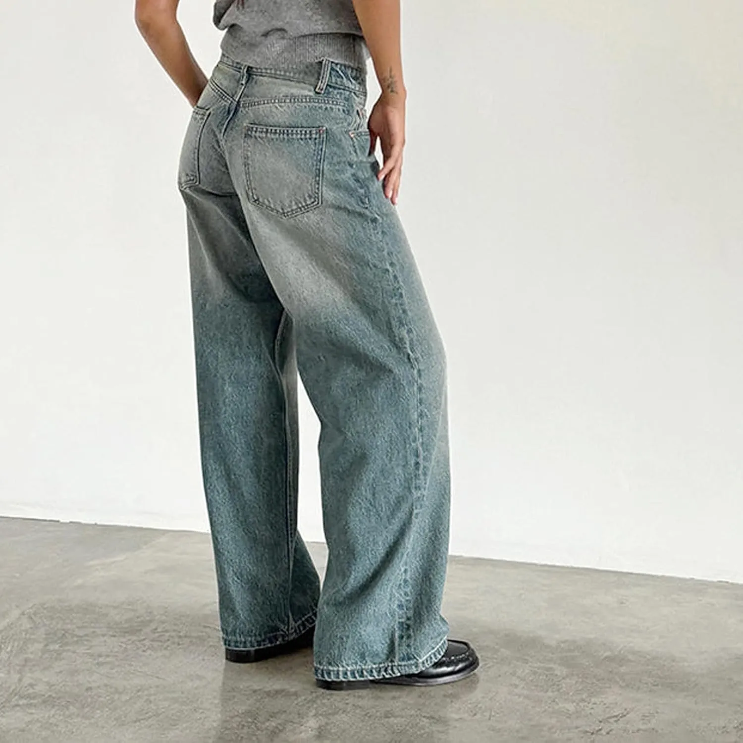 Leopard Barrel Women's Cheetah Print Baggy Boyfriend Mid Rise Wide Leg Denim Tapered Jeans