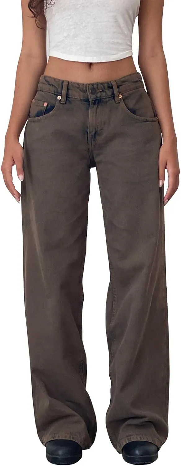 Leopard Barrel Women's Cheetah Print Baggy Boyfriend Mid Rise Wide Leg Denim Tapered Jeans