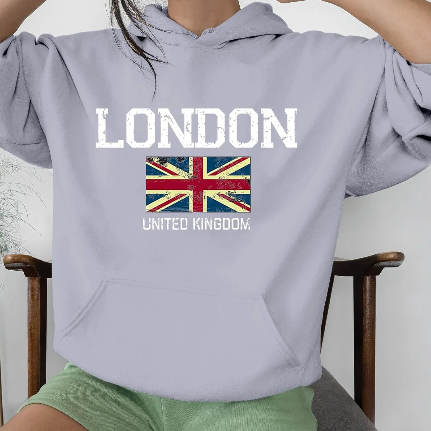 London Hoodies for Women Crewneck Long Sleeve Pullover Sweatshirt Graphic Fashion Oversized London Hoodie Tunic Tops