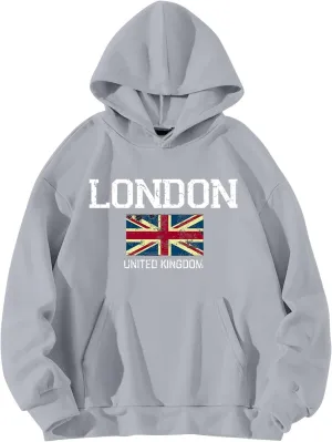 London Hoodies for Women Crewneck Long Sleeve Pullover Sweatshirt Graphic Fashion Oversized London Hoodie Tunic Tops