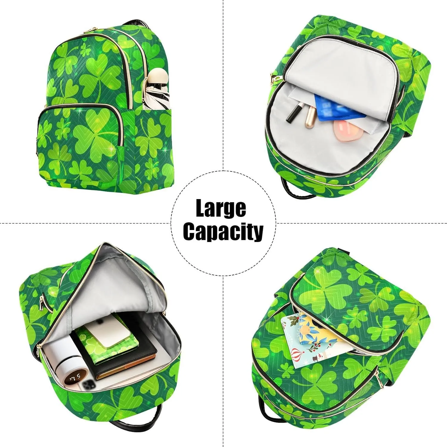 Magic Green Clover Mini Backpack for Women, Travel Backpack Purse Daypack Shoulder Bag for Ladies