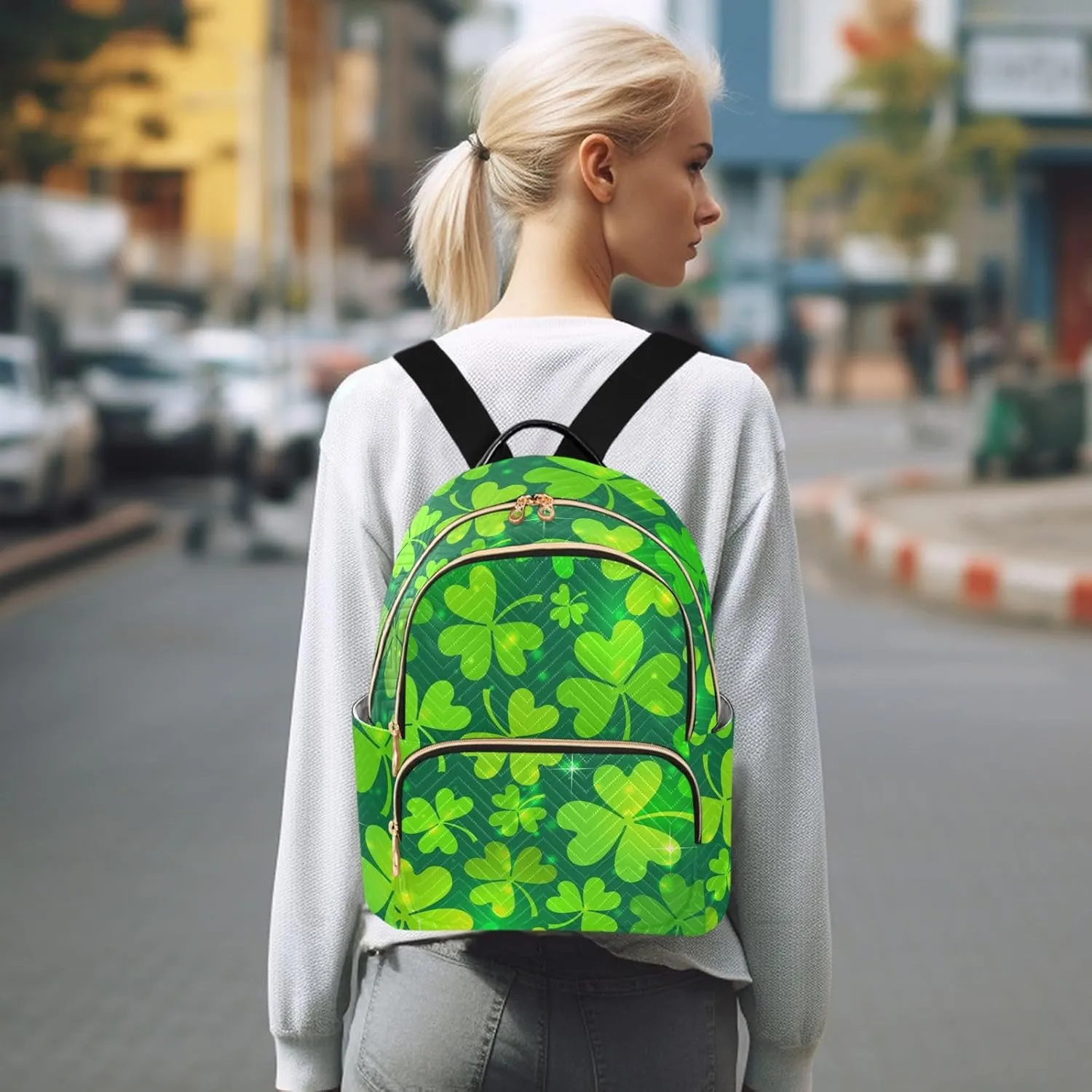 Magic Green Clover Mini Backpack for Women, Travel Backpack Purse Daypack Shoulder Bag for Ladies
