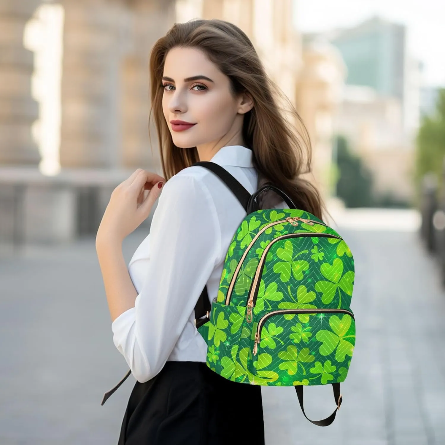 Magic Green Clover Mini Backpack for Women, Travel Backpack Purse Daypack Shoulder Bag for Ladies