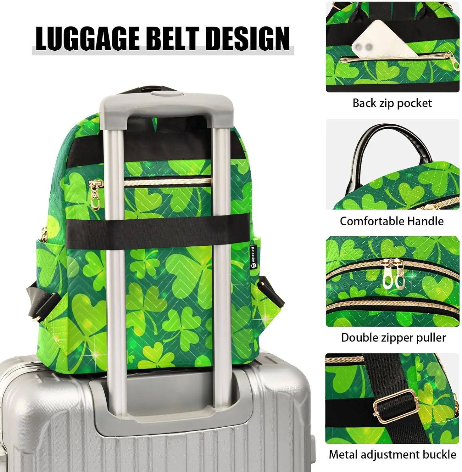 Magic Green Clover Mini Backpack for Women, Travel Backpack Purse Daypack Shoulder Bag for Ladies