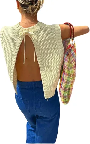 MakeMeChic Women's Sweater Vest Knit Backless Spring Vest Tank Tops