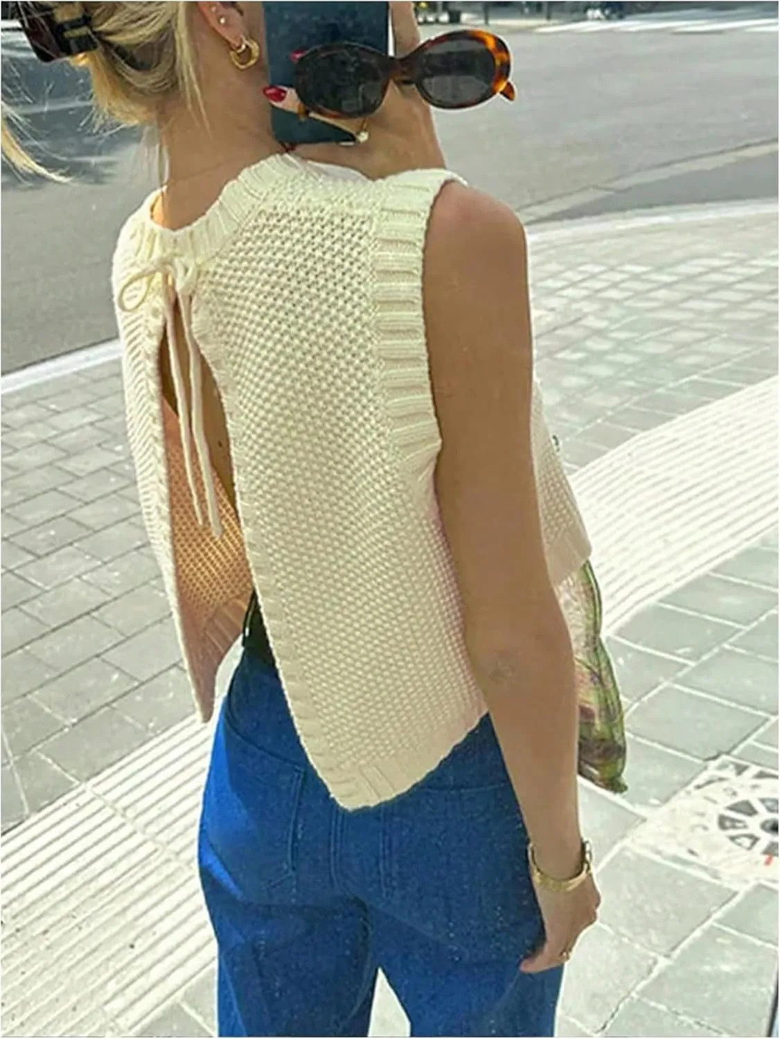 MakeMeChic Women's Sweater Vest Knit Backless Spring Vest Tank Tops