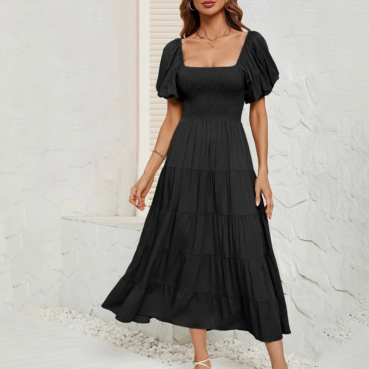Maxi Dresses for Women 2024 Summer Boho Dress Sexy Off The Shoulder Dresses Flowy Long Sundress Vacation Dress, Small