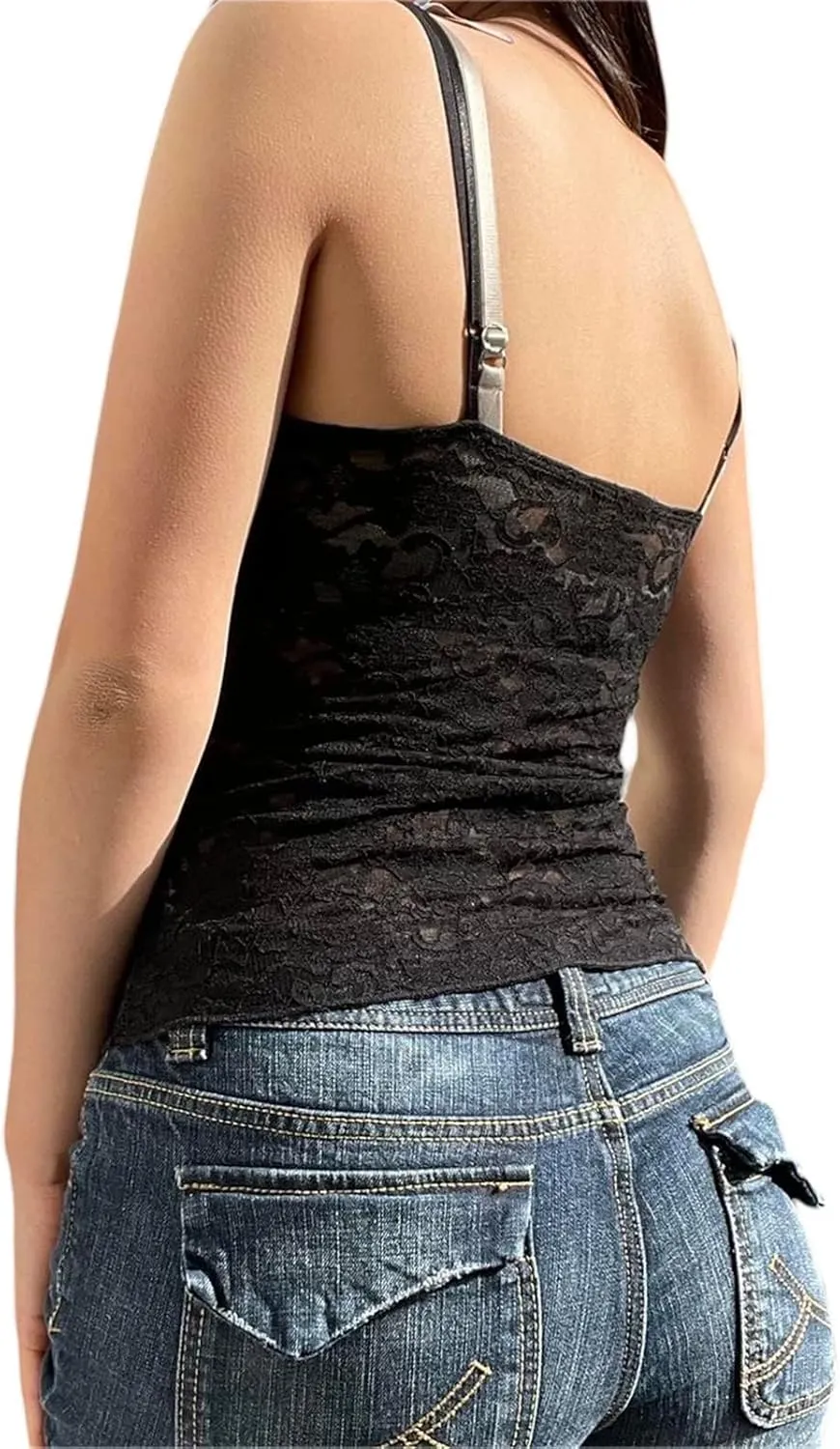 Meihuida Women Lace Top Y2k Going Out Trendy Sexy Mesh See Through Cami Tank Tops