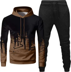 Mens Sweatsuits 2PC Trendy Tops and Pants Men Long Sleeve Fitness Loose Fit Hoodies Dye Hoodies Cool Tops and Pants