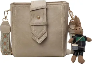 Mini Bucket Bag Vintage Style Bucket Purse Soft Leather Purse Bag with Cute Plush Charm Handbag for Women