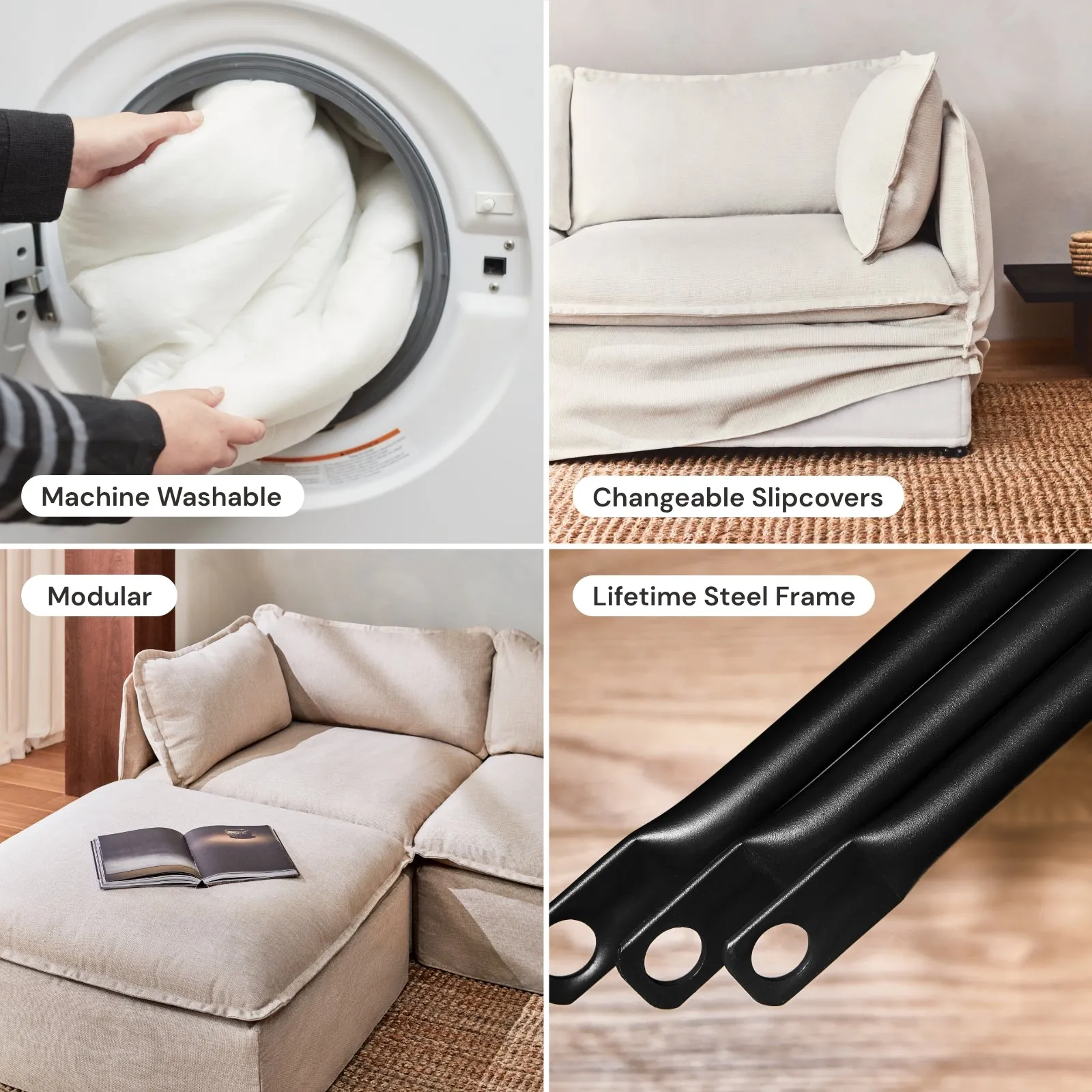 Modular Washable 8-Seater Open-Ends U-Sectional   Ottoman in Olivine | Memorix  Seat | Cloud Pillow