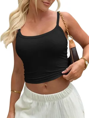 Mokoru Women Sexy Spaghetti Strap Square Neck Tank Top Basic Sleeveless Going Out Camisole Crop Tops