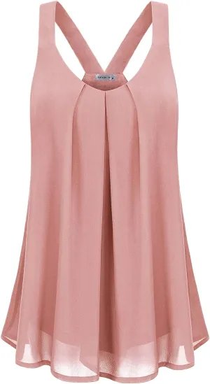 MOQIVGI Womens Dressy Casual Summer Flowy V Neck Double Layer Chiffon Tank Tops