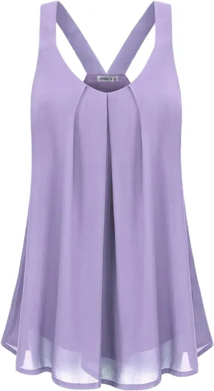 MOQIVGI Womens Dressy Casual Summer Flowy V Neck Double Layer Chiffon Tank Tops