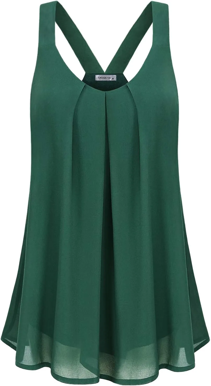 MOQIVGI Womens Dressy Casual Summer Flowy V Neck Double Layer Chiffon Tank Tops