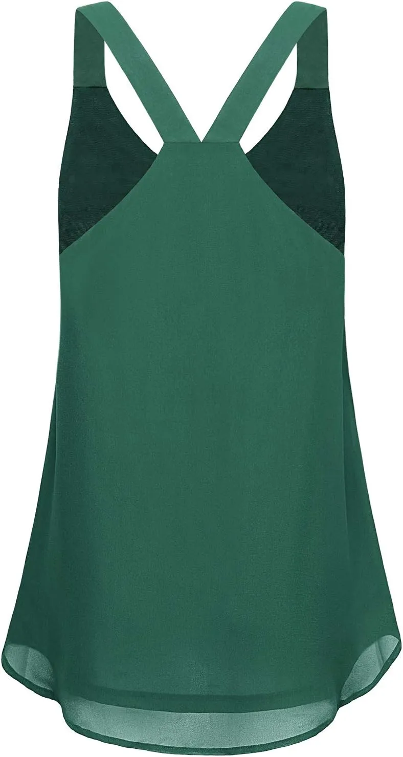 MOQIVGI Womens Dressy Casual Summer Flowy V Neck Double Layer Chiffon Tank Tops