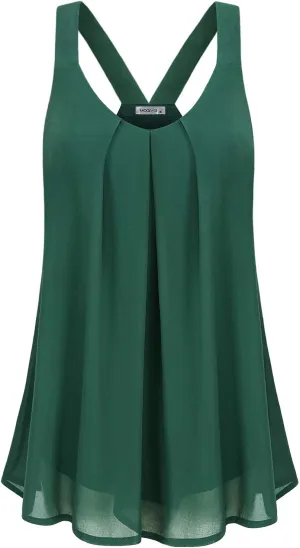 MOQIVGI Womens Dressy Casual Summer Flowy V Neck Double Layer Chiffon Tank Tops
