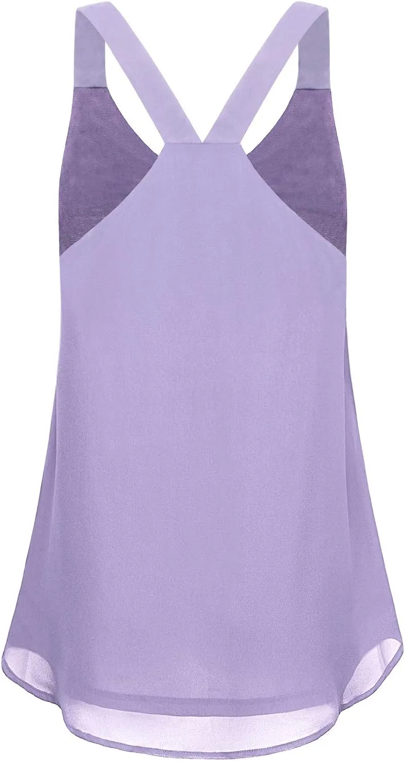 MOQIVGI Womens Dressy Casual Summer Flowy V Neck Double Layer Chiffon Tank Tops