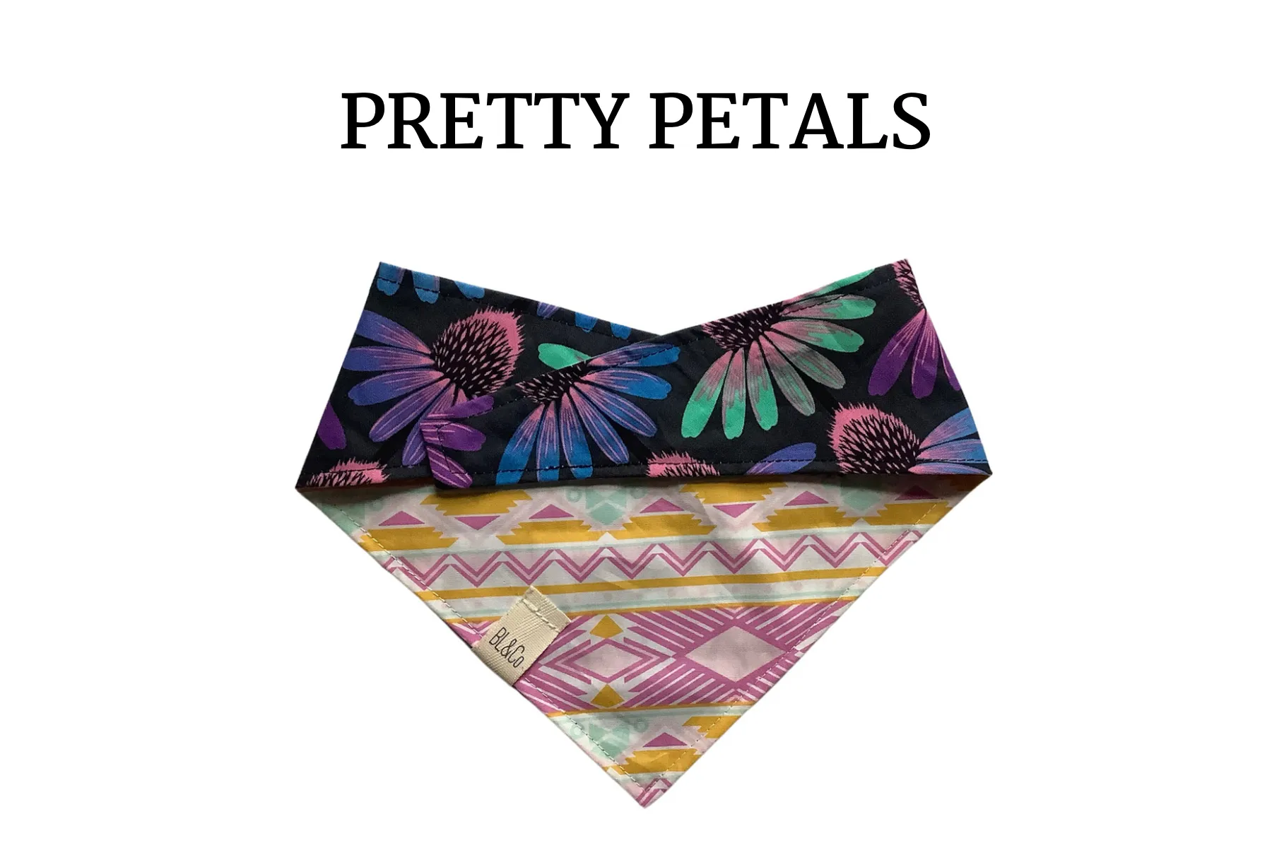 Neon Cone Flowers & Teal, Pink & Yellow Reversible Tie/On Bandana