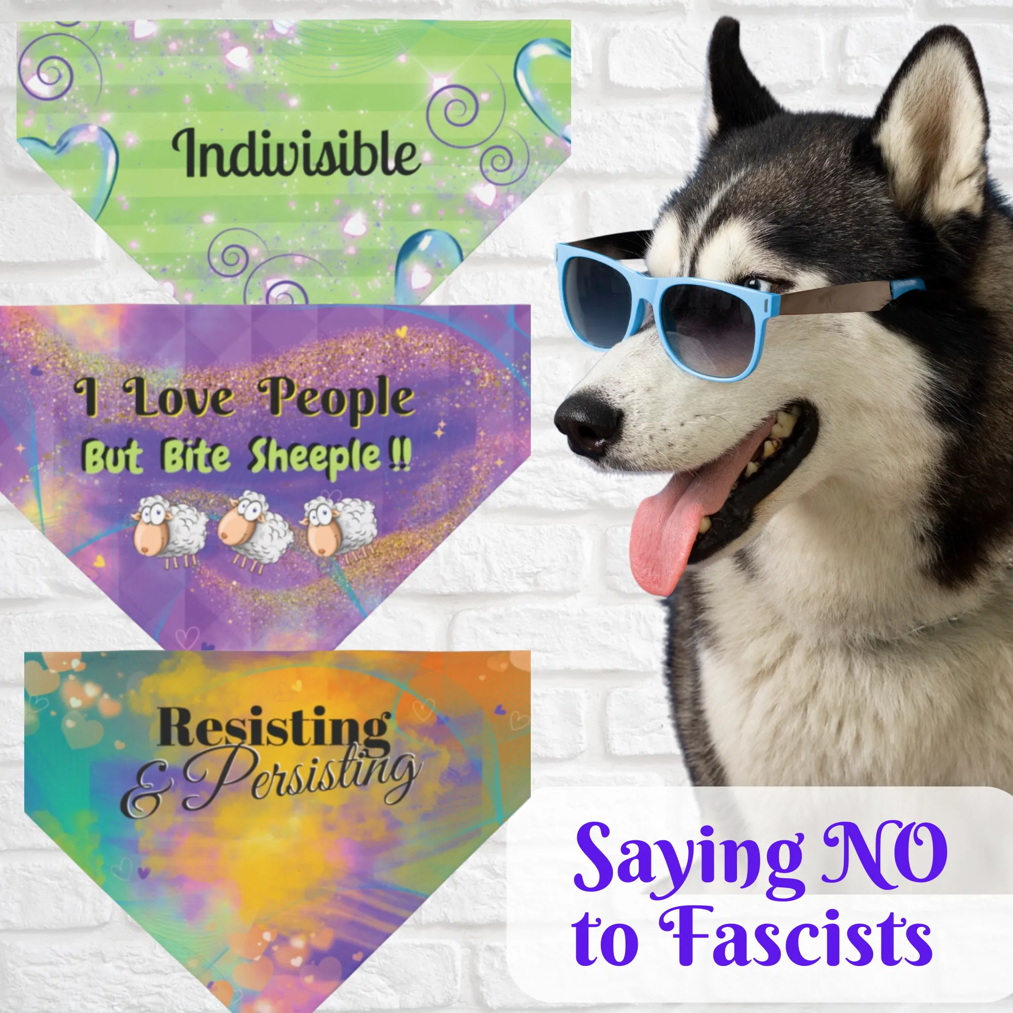 Neon Green Political Pet Bandana With Upbeat "Indivisible" Slogan For Peacefully Protesting Dogs Who March With Their Peeps, Pro-Democracy Dog Mom Gift