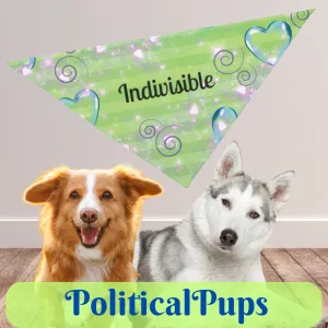 Neon Green Political Pet Bandana With Upbeat "Indivisible" Slogan For Peacefully Protesting Dogs Who March With Their Peeps, Pro-Democracy Dog Mom Gift