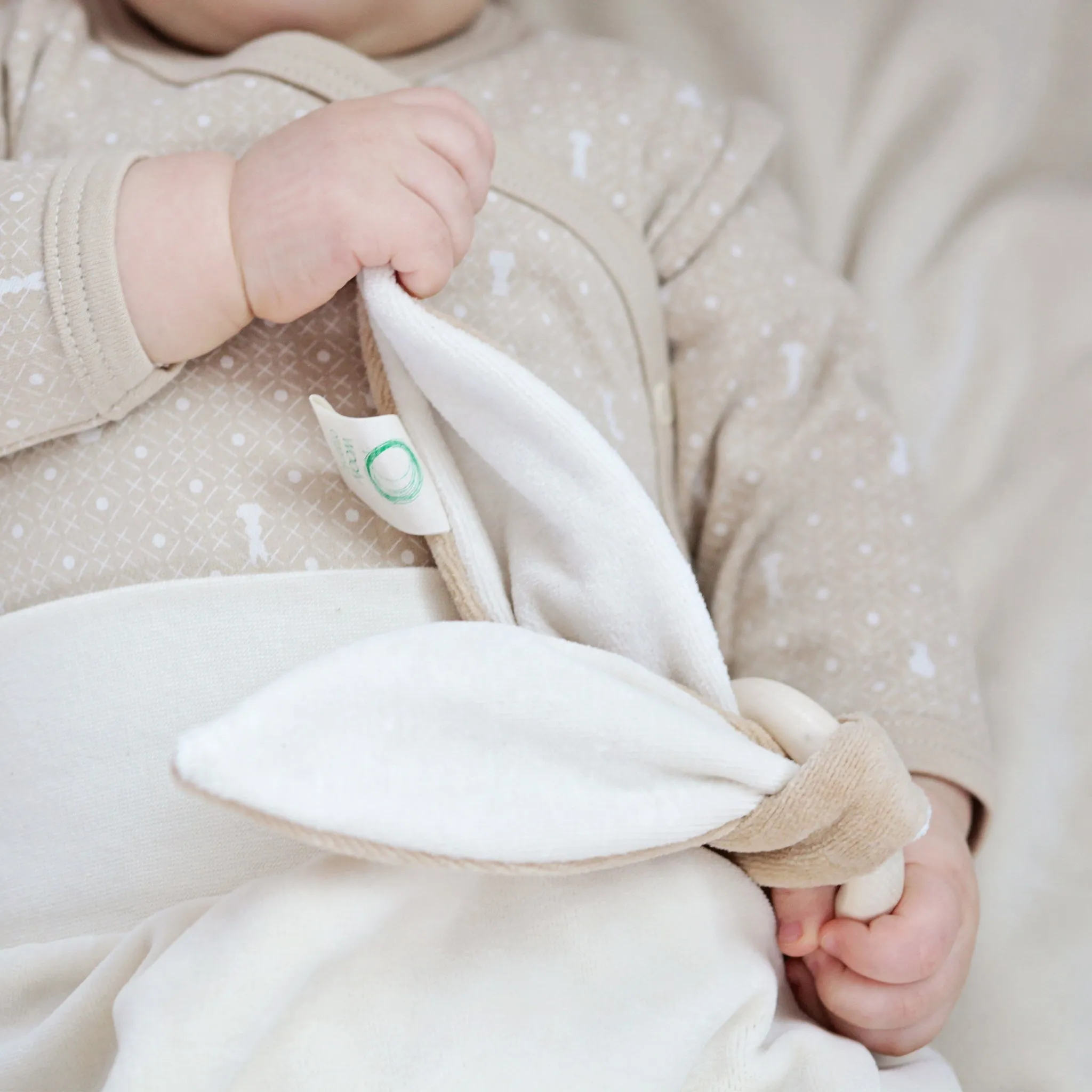 Organic bunny ears with teething ring