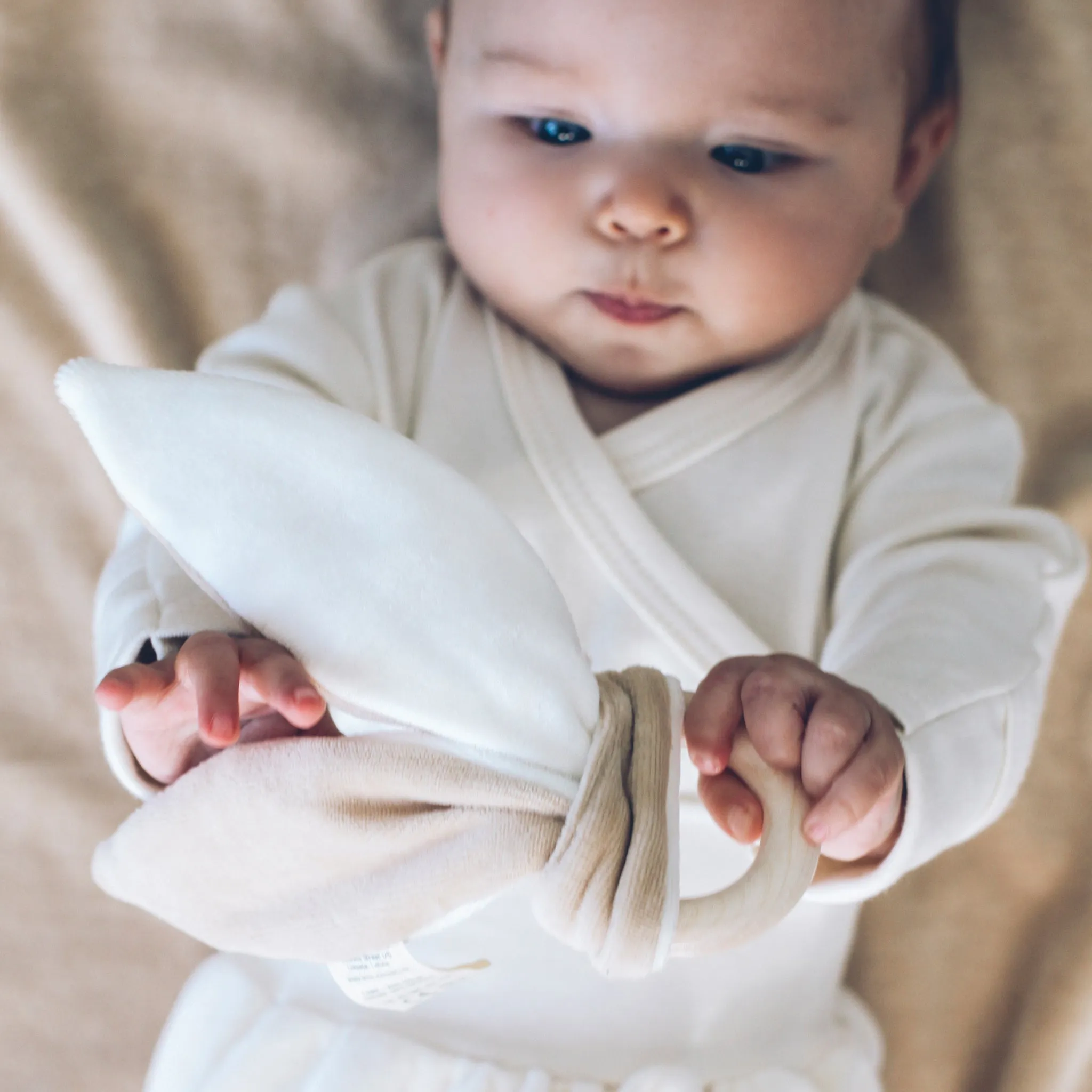 Organic bunny ears with teething ring