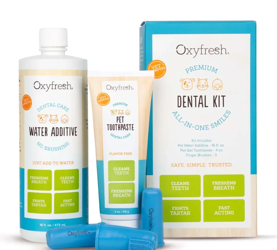 Oxyfresh Premium Pet Dental Kit: Freshens Bad Breath and Cleans Teeth, Med/Small Dogs or Cats