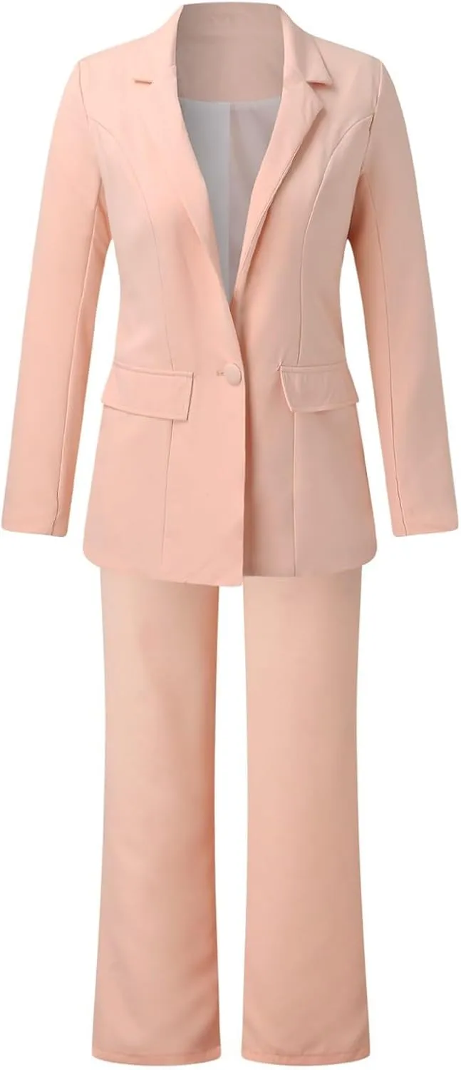 Pants Suits for Women Dressy 2 Piece Business Casual Long Sleeve Open Front Blazer Pant Suit Set Wedding Prom Work