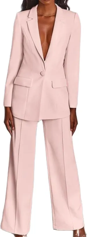 Pants Suits for Women Dressy 2 Piece Business Casual Long Sleeve Open Front Blazer Pant Suit Set Wedding Prom Work