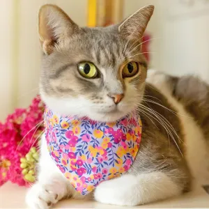 Pet Bandana - "Margeaux" - Liberty Of London® Floral Bandana for Cat   Small Dog / Neon Pink & Purple / Slide-on Bandana / Over-the-Collar (One Size)