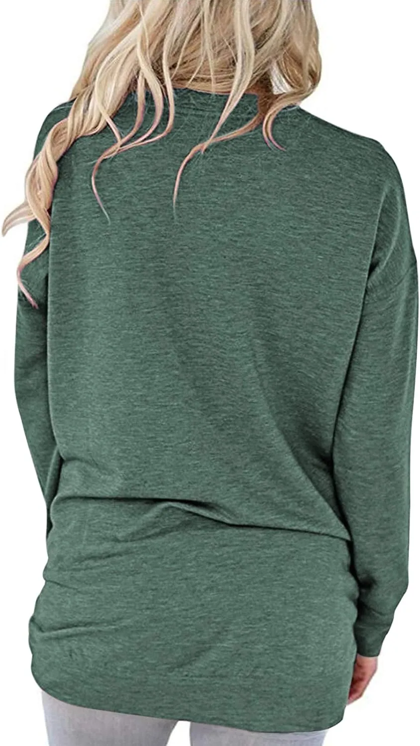 PLOKNRD Women Casual Round Neck Long Sleeve Fit Tunic Top Baggy Comfy Blouse with Pockets