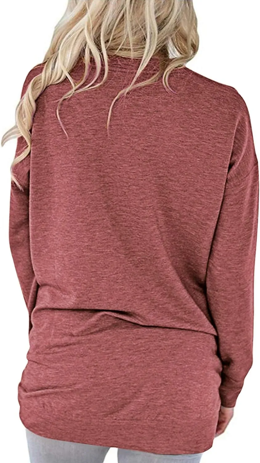 PLOKNRD Women Casual Round Neck Long Sleeve Fit Tunic Top Baggy Comfy Blouse with Pockets