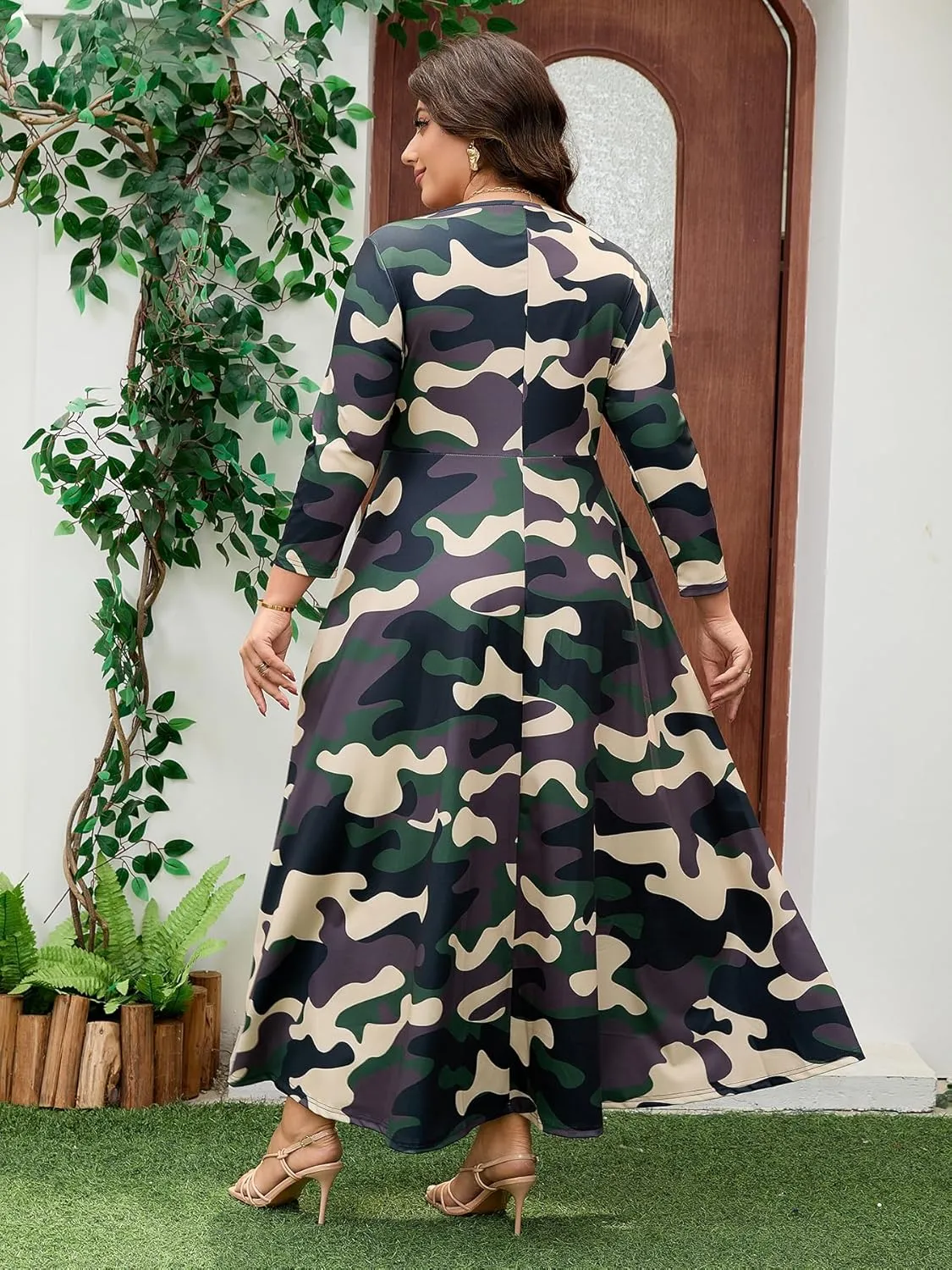 Plus Size Dress for Curvy Women Stretch Self Tie A-Line Maxi Dress with Pockets Swing Long Outfit